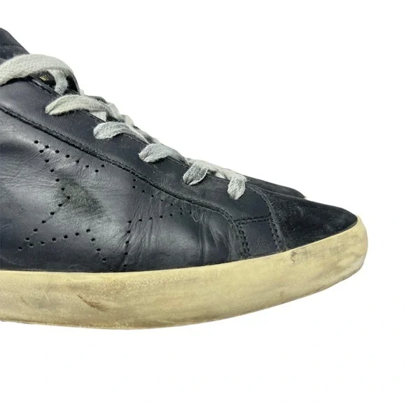 Golden Goose Black Leather Low Top Lace-up Super-Star Sneakers M Size 41 - Picture 6 of 10